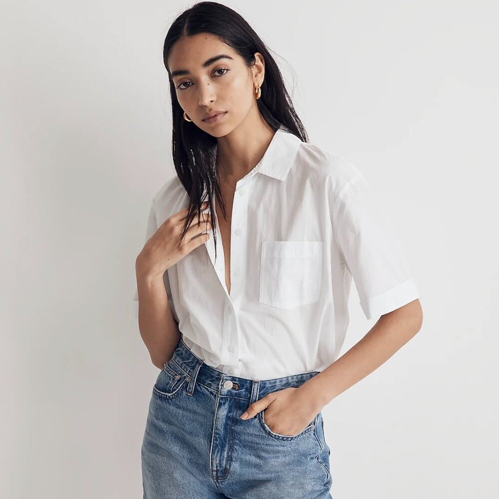 Madewell Signature poplin white short sleeve button down shirt